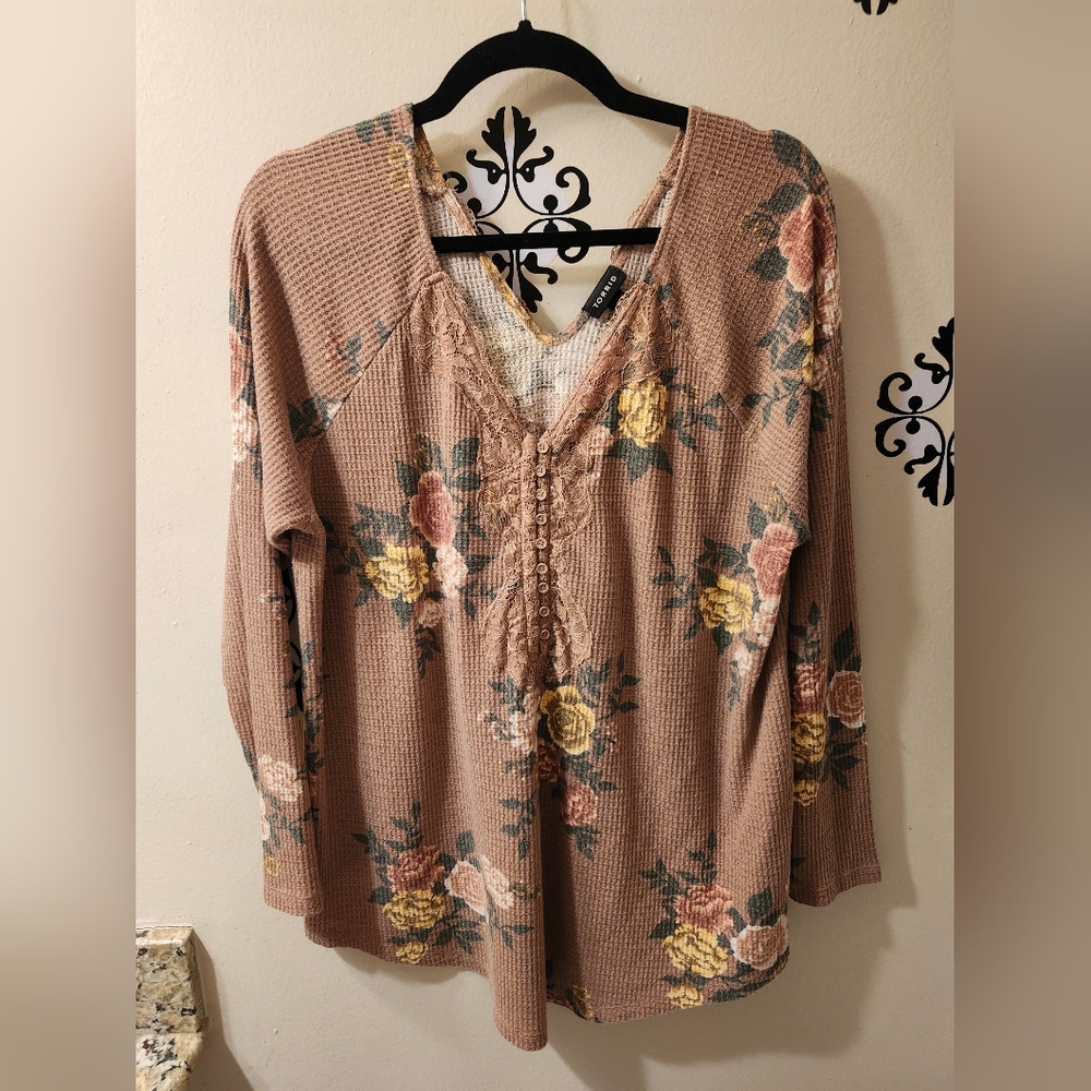 Torrid Floral V-neck Waffle Knit Top
